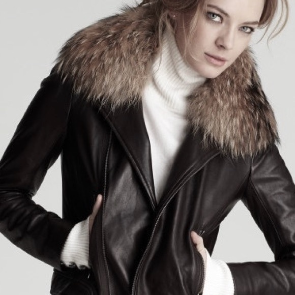 Fur collar leather jacket - Picture 2 of 10
